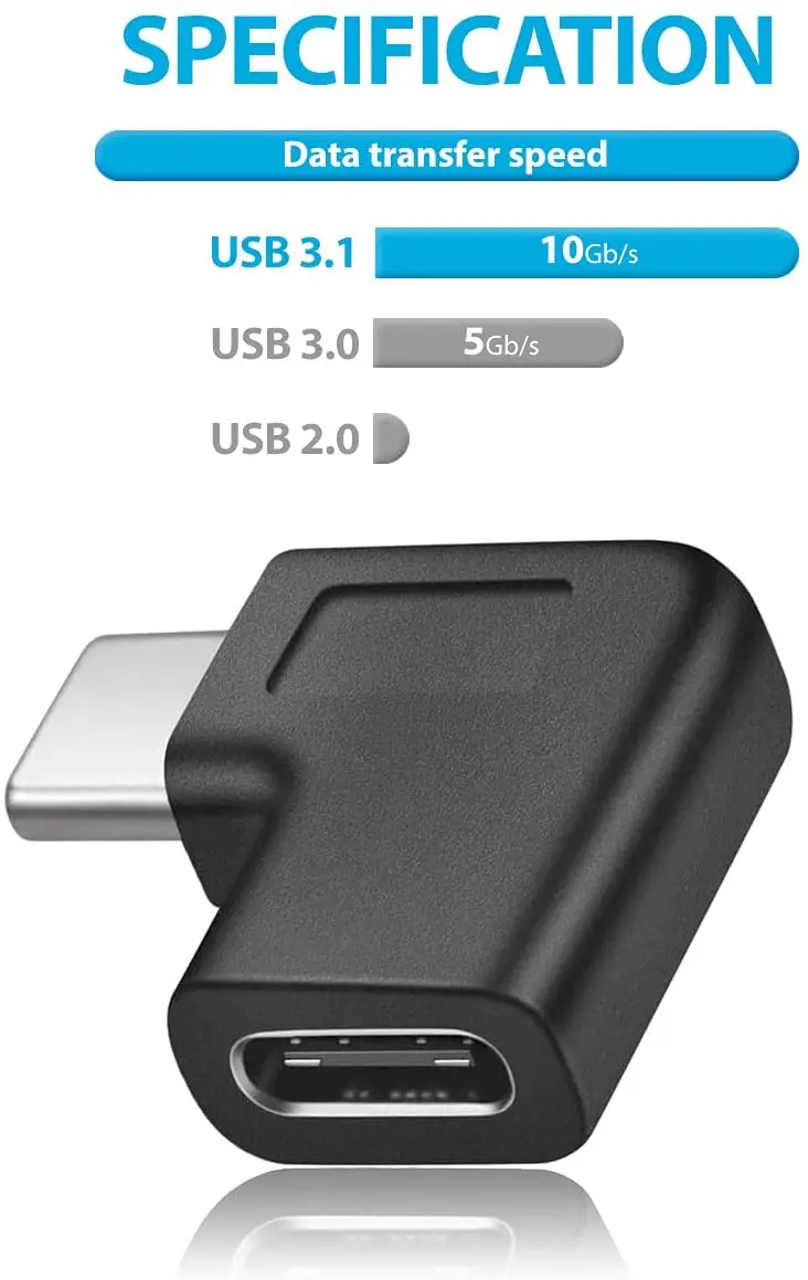 노트북 태블릿 모바일용 USB C 직각 어댑터, 수-암 컨버터 확장, 90 도, 2 팩