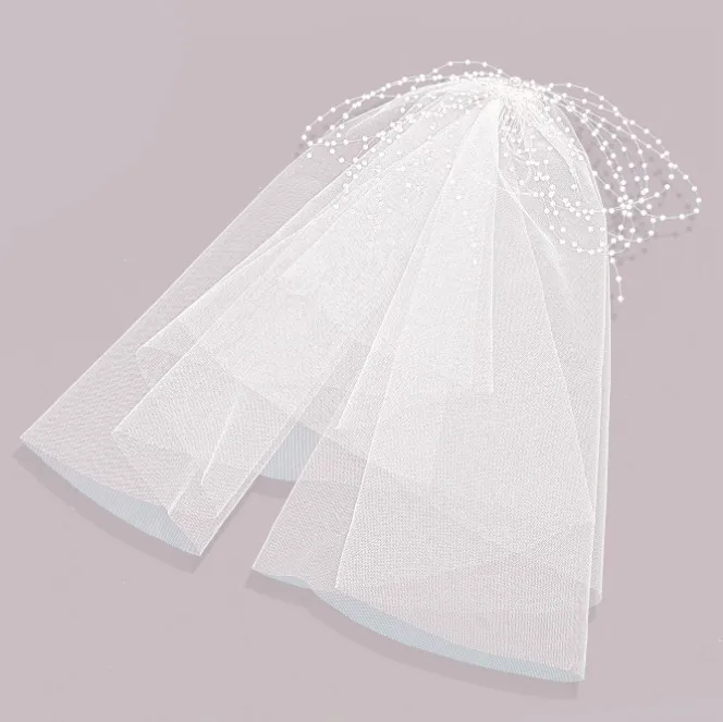 

New Short Tulle Wedding Dress Veils Beaded Bow with Hair Comb Bridal Hair Veil Bride Marriage Wedding Accessories