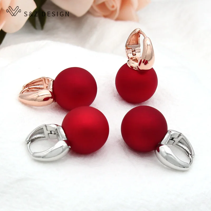 S&Z DESIGN Fashion Big Round Imitation Pearl Dangle Earrings For Women 585 Rose Gold Color Wedding Jewelry