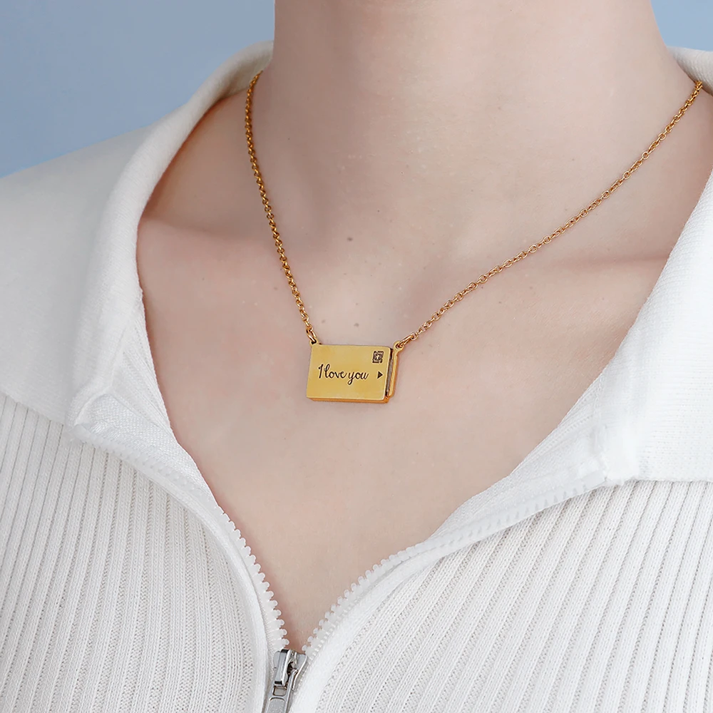 MaiLun Benutzerdefinierte Foto Nachricht Umschlag Halskette Edelstahl Umschlag Anhänger Halskette Schmuck Geschenk für Freundin – Detail 8
