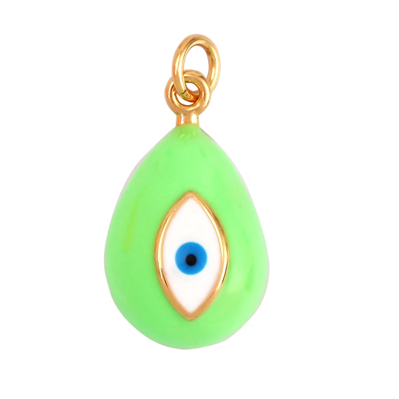 Evil Eye Tropfen-Emaille-Charm, neonrosa, orange, türkis, blaues Öl, tief ausgeschnitten, echt vergoldet, Halskette, Armband, Anhänger M09 M93 – Detail 32