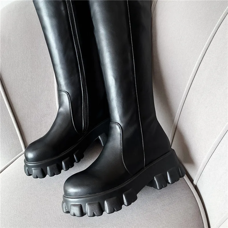 MORAZORA 2024 Large size 33-46 winter keep warm over the knee boots fashion patent leather buckle black color women boots