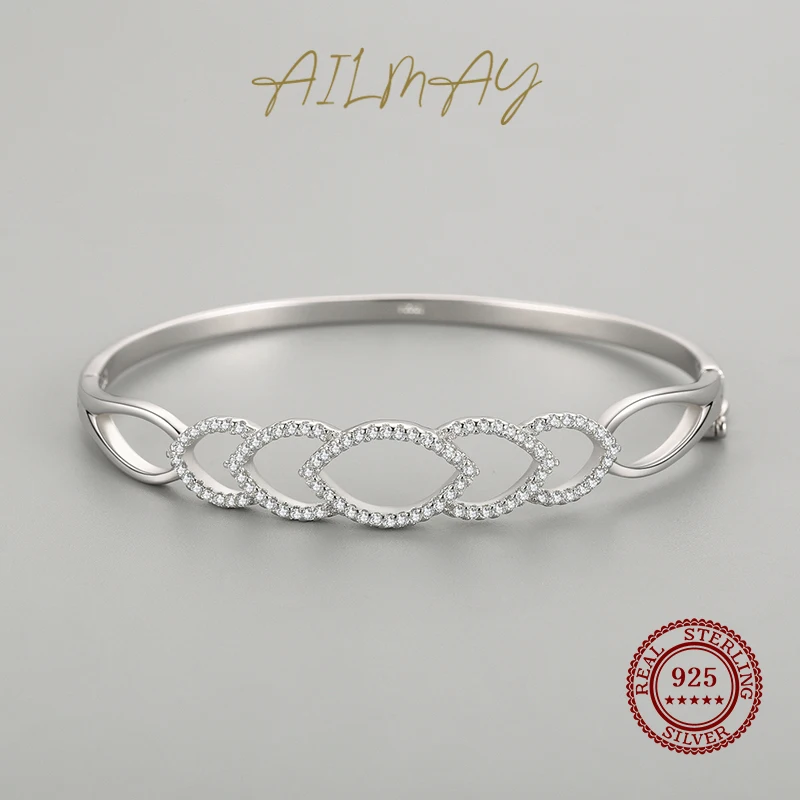 Ailmay Fashion 925 Sterling srebrny geometryczny Design bransoletki musujące przezroczysta cyrkonia bransoletki dla kobiet oświadczenie biżuteria prezent — zdjęcie 6
