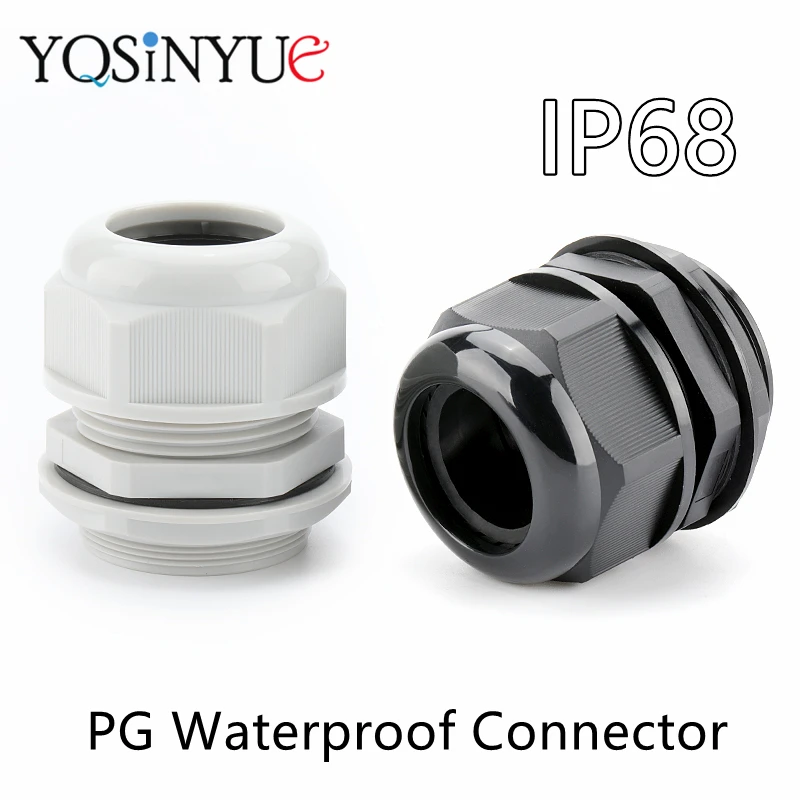 1PC Waterproof Gland Plastic Cable IP68 PG7 For 3-6.5mm PG9 PG11 PG13.5 PG16 PG19 PG21 PG25 White Black Nylon Plastic Connector