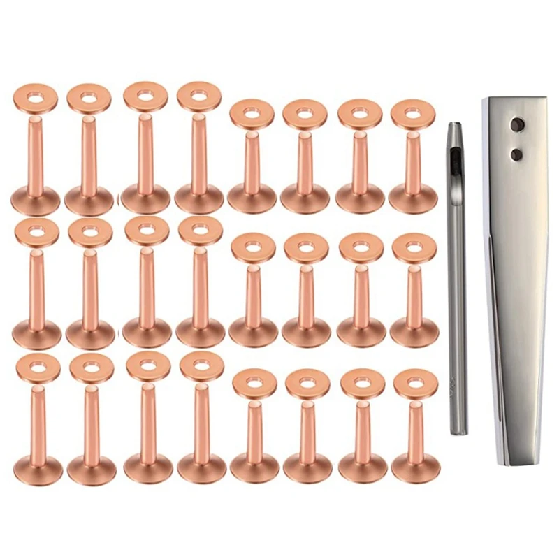 

Red Copper Rivet and Burr with Burr Setter Copper Rivet Fastener Install Setting Tool and Hole Punch Cutter