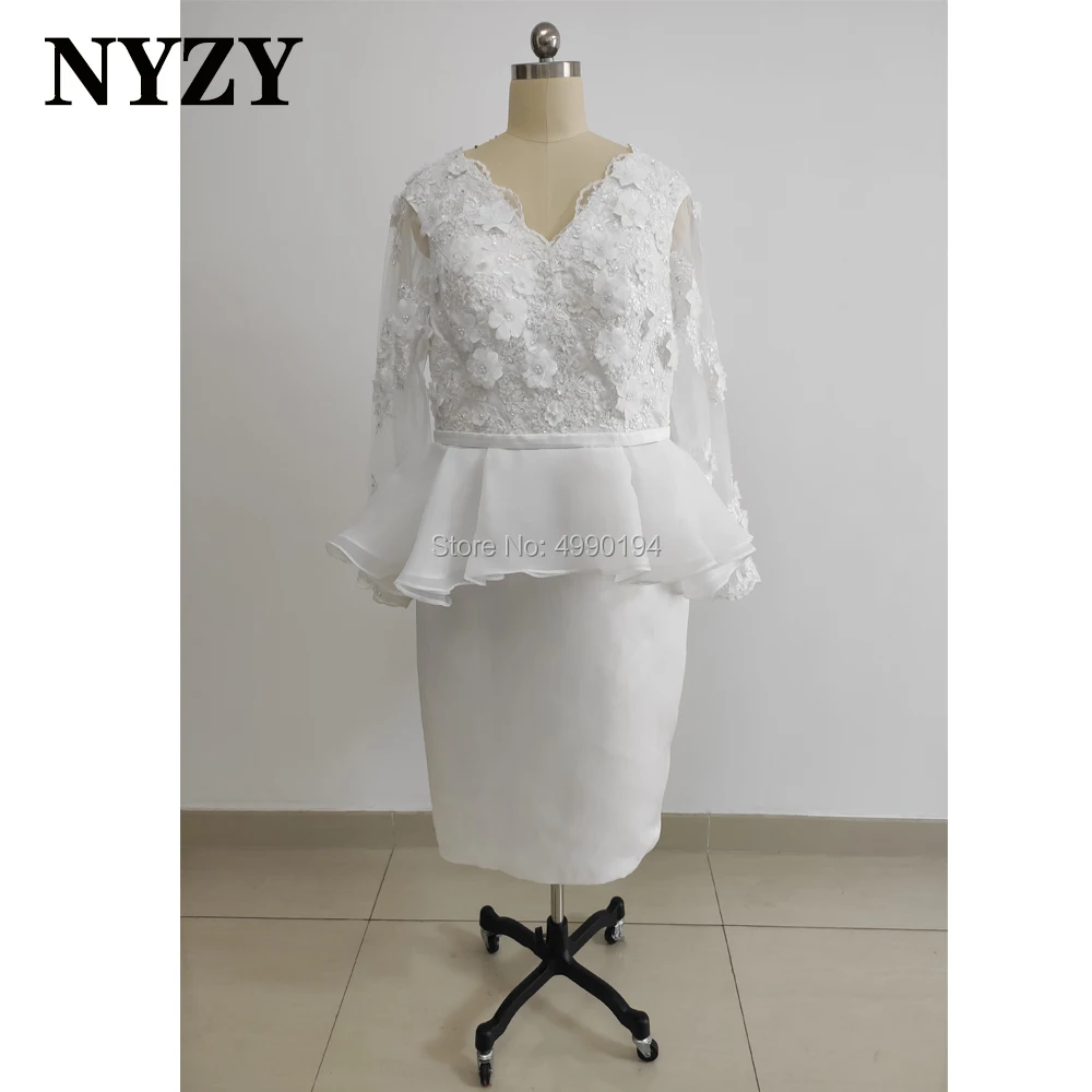 Elegant Pearls Long Sleeves White Mother of the Bride Lace Dresses NYZY M289 Wedding Party Guest Wear Cocktail Evening Gown