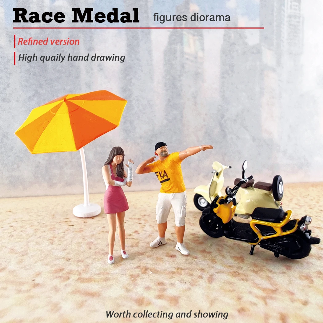 Racemedal1:64 resin print model trend gesture couple with miniature alloy car model with scene architecture geometry model