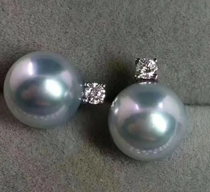 

18K 9-10mm natural GRAY Freshwater pearl earrings