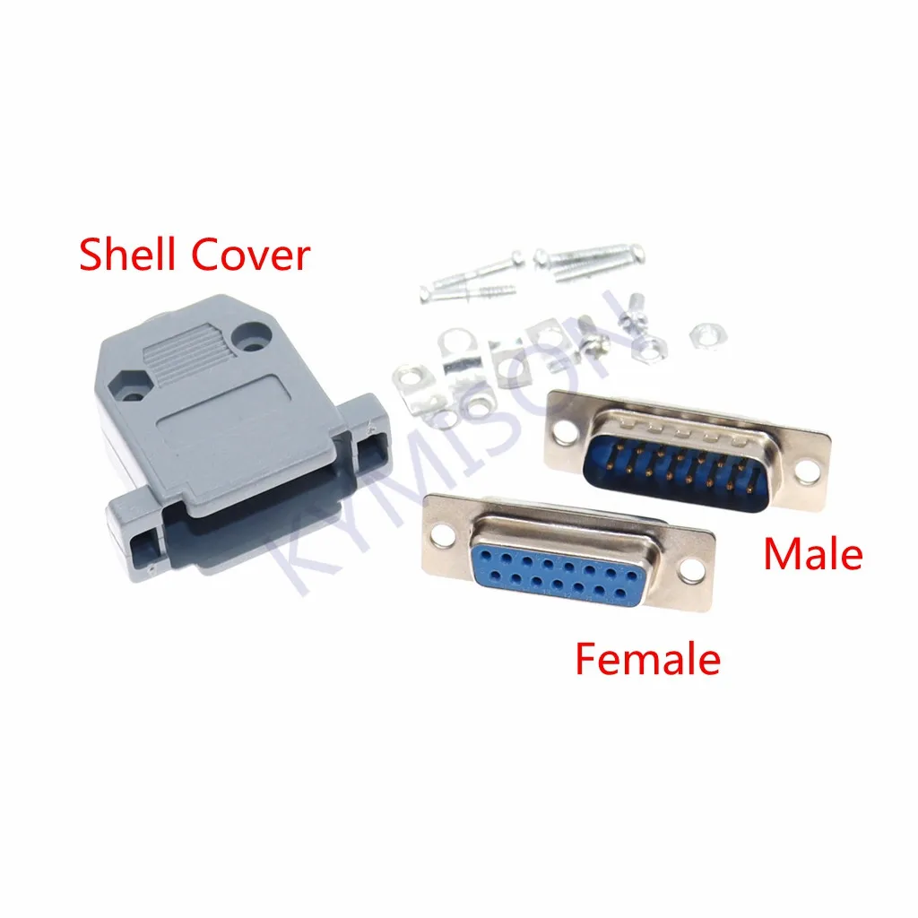 10PCS RS232 DB15 15 Pin Female/Male 2Rows Solder Type Plug D-SUB Male Plug Socket Connector Plastic Assemble Shell Cover