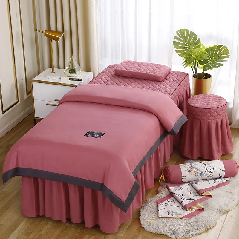 

Beauty Salon Bedding Set with Hole, Bed Linens, Massage Spa Bedskirt, Stoolcover, Pillowcase, Quilt Cover Sets with Hole, 4Pcs