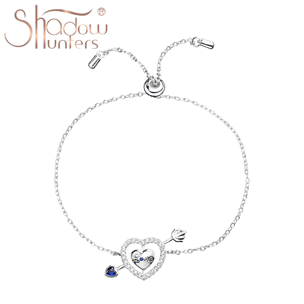 SHADOWHUNTERS Real 925 Sterling Silver Moving Lucky Heart Charms With Arrow Bracelet Adjustable Length Women Jewelry Dating Gift