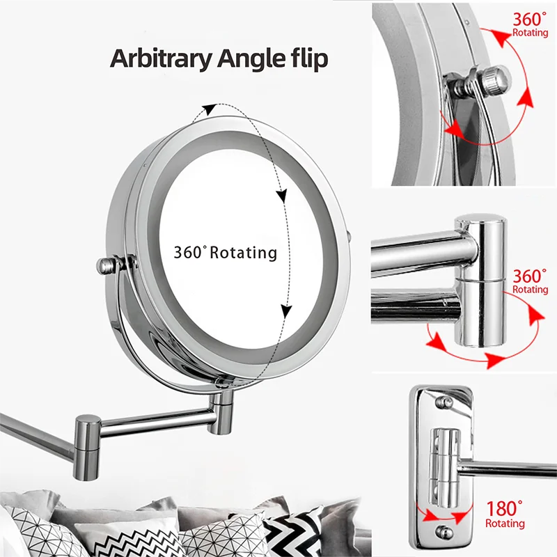 Imagem -04 - Braço Dobrável Estender Espelho do Banheiro com Luz Led Montado na Parede Lado Duplo Inteligente Cosméticos Maquiagem 7