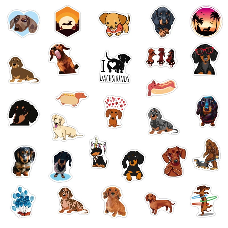 10/30/50 PCS New Dachshund Doodle Cartoon Anime Sticker For Laptop Skateboard Luggage Motorcycle Fridge Waterproof Decal Toy