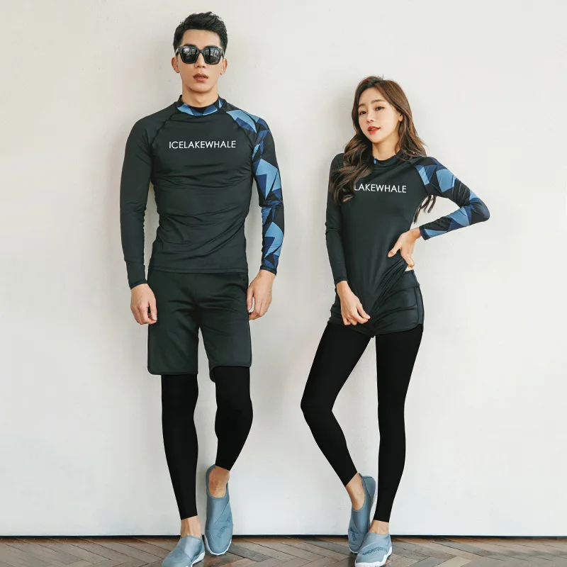 Ccouple Rash Guard Full Body Suits Women\'s or Men\'s UV Swim Shirt+Leggings/Shorts Lovers Matching Surfing Swimsuit Quick Dry