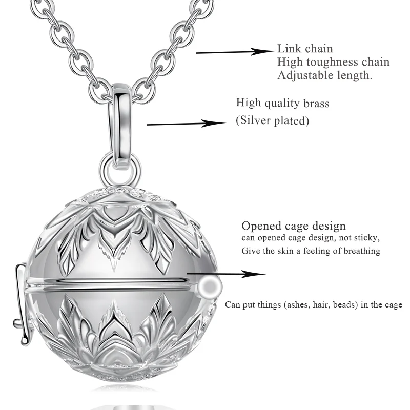 EUDORA Urn Cremation Pendant 18mm lotus opened Cage locket Ash Holder Keepsake capsule Necklace chime ball DIY fine Jewelry K408