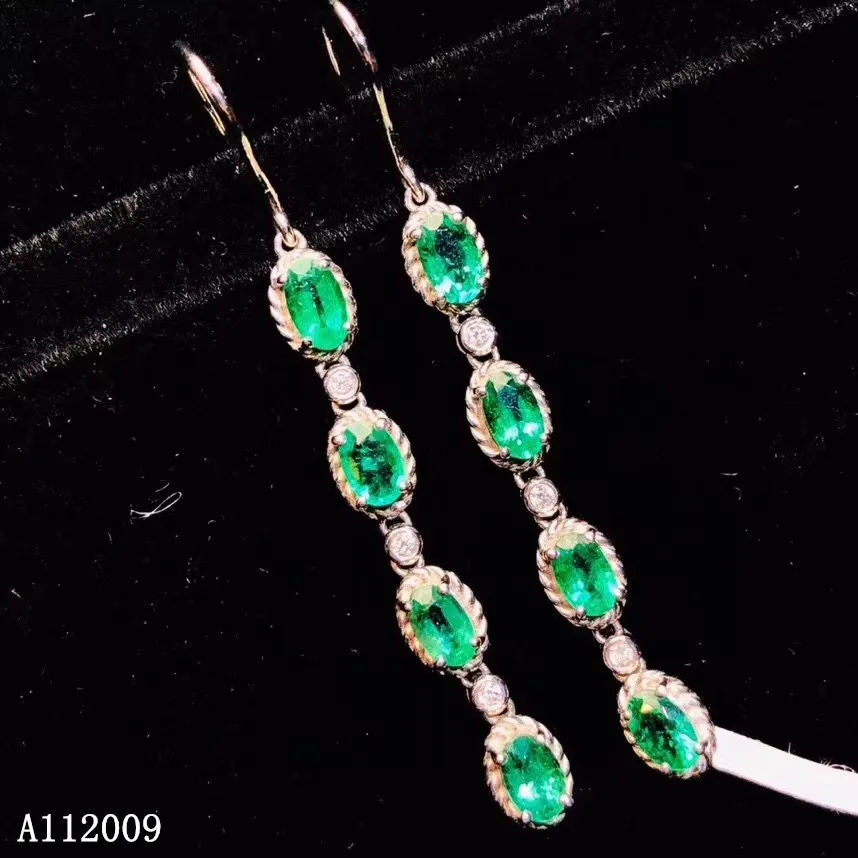 

KJJEAXCMY 925 sterling silver natural emerald earrings new ladies lovely eardrop support test