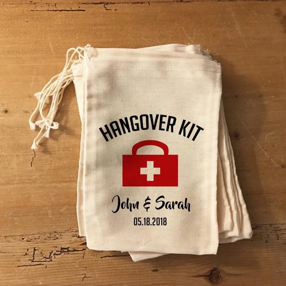 Personalized Cotton Hangovers Kit Basg Party Favors Survival Kit custom Bride Bachelorette Party Recovery Kit Hangover Bags