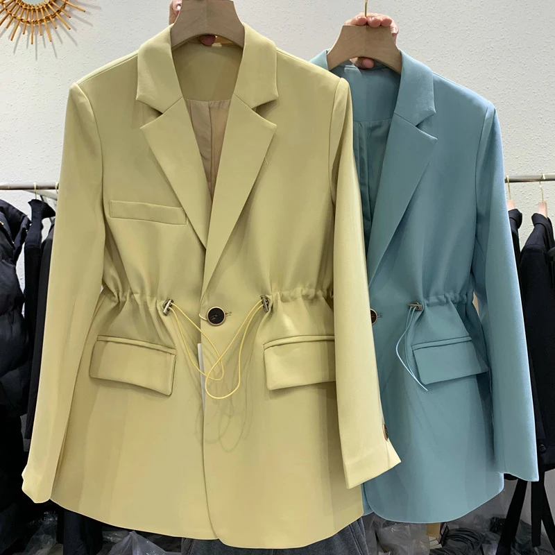 SURUFENG-Blazer minimalista de albaricoque para mujer, Chaqueta de manga larga con un solo botón, elegante, a la moda, nueva ropa de otoño