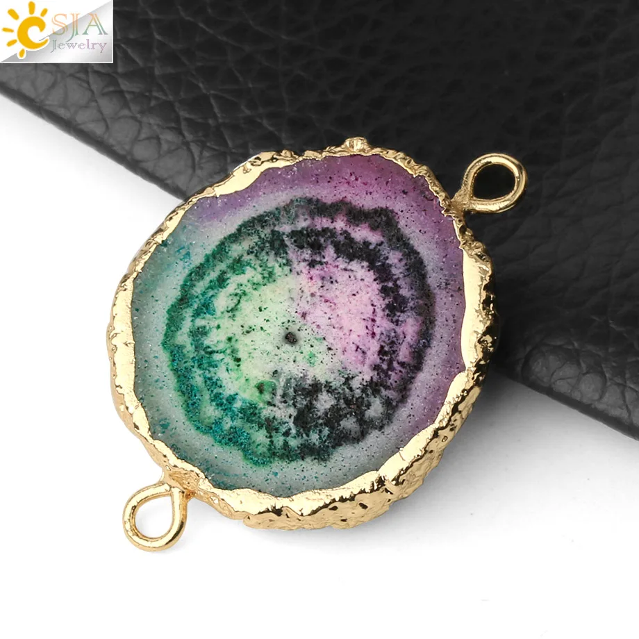 1pc Multicolor Natural Crystal Connector Gold-color Bezel Flat Irregular Stones Jewelry Findings Components for DIY Making G417