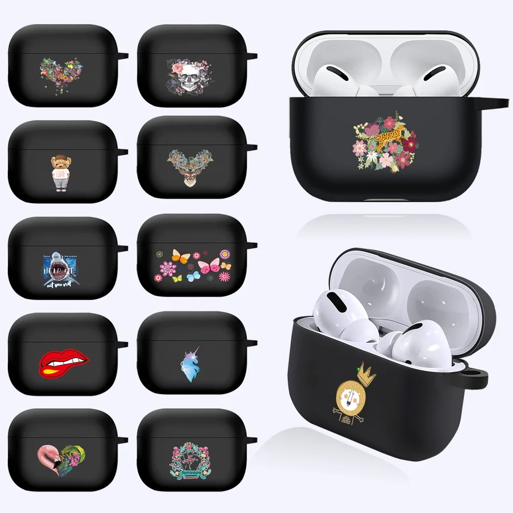 Print Silicone Case for Apple Airpods Pro Cover Various Cute Patterns Soft Black Case for Airpod Earphone Case for A2084, A2083