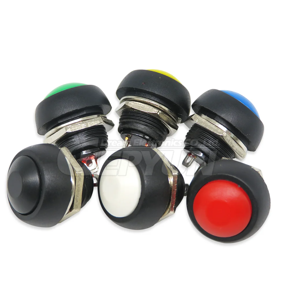 5Pcs PBS-33b 2Pin  12mm 12V 1A 6 color Mini Switch Waterproof momentary Push button Switch since the reset Non-locking