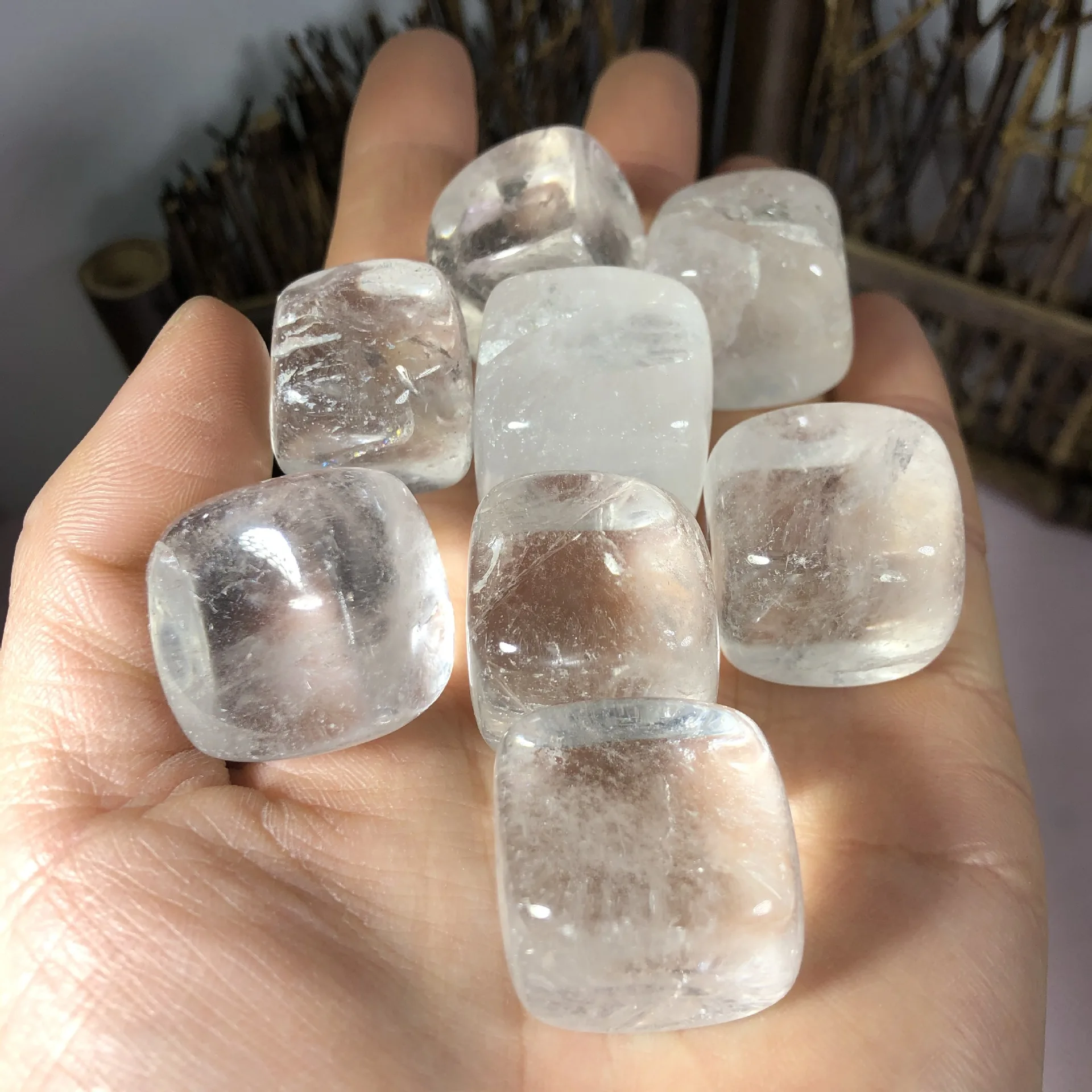 1Pc Larger Particles Polished Natural White Crystal Square Tumble Quartz Energy Reiki Healing Crystals Degaussing Bonsai Decor