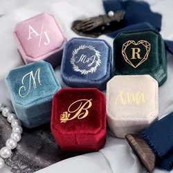 Custom Octagonal Velvet Ring Box Double Slot Retro Ring Bearer Box Engagement Wedding Ring Display Holder Small and Elegant