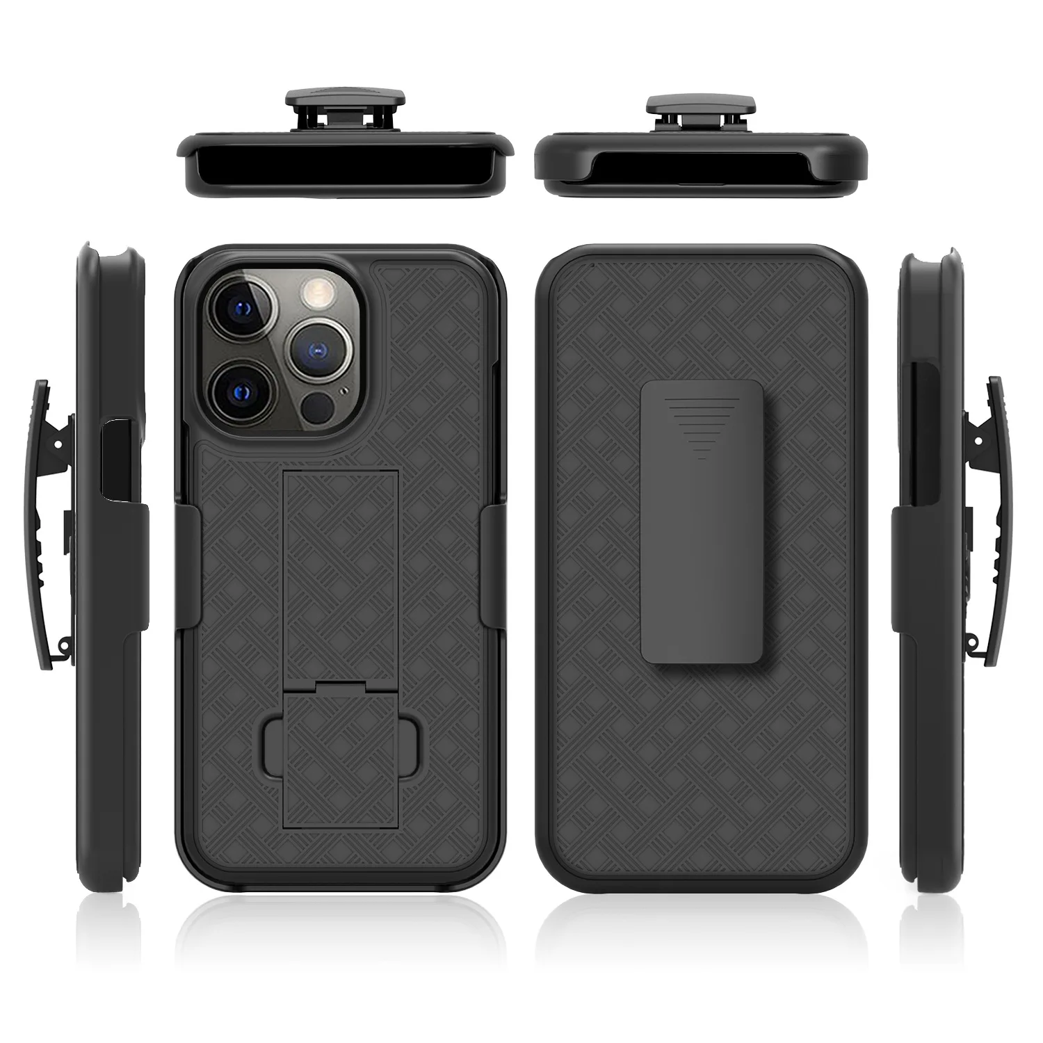 Woven 2 in 1 Hybrid Hard Shell Holster Combo Case With Kickstand & Belt Clip For iPhone 13 Pro Max 6.7 inch 2021 release