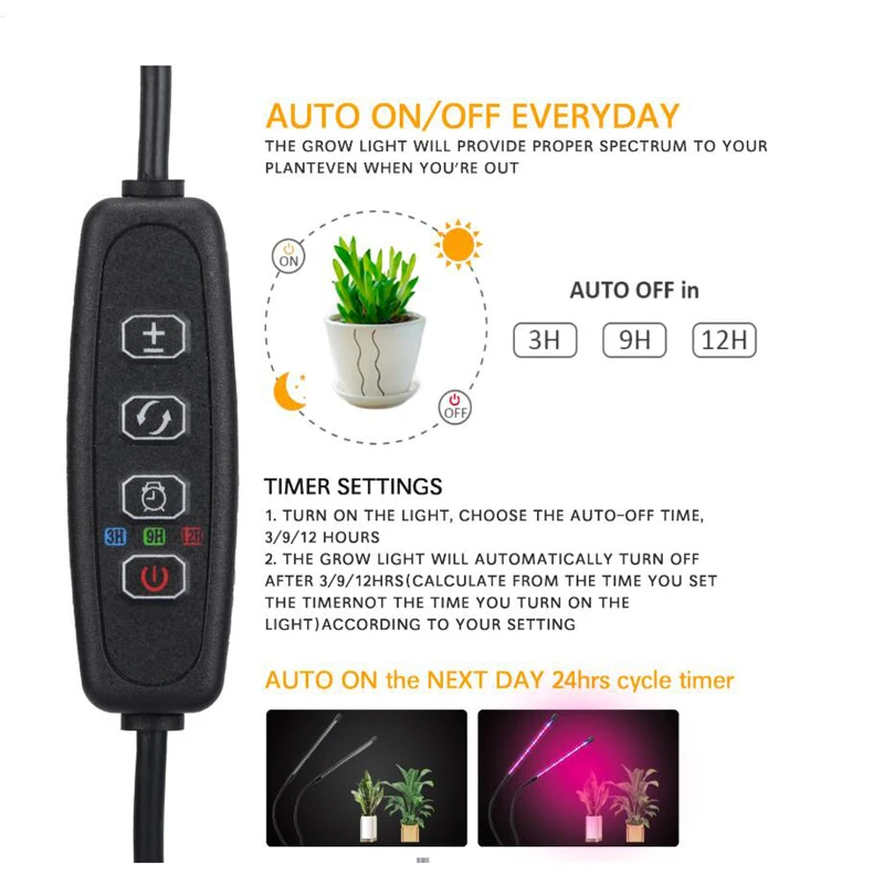 Lâmpada led de cultivo indoor, 10w, 15w, usb, para estufa, cultivo de plantas, com controle