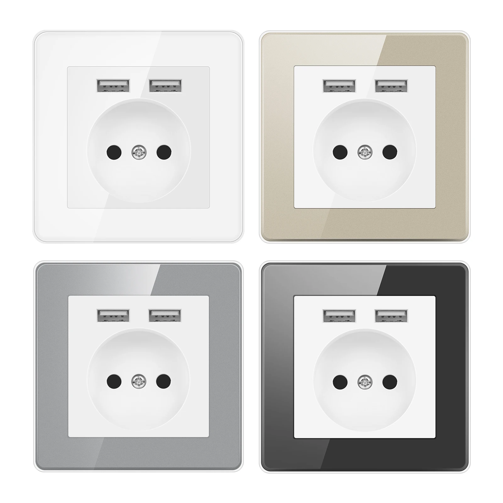 Duitse Standaard Europese Standaard Usb Stopcontact Dubbele Usb-poort 5V 2A Usb Acryl Zwart