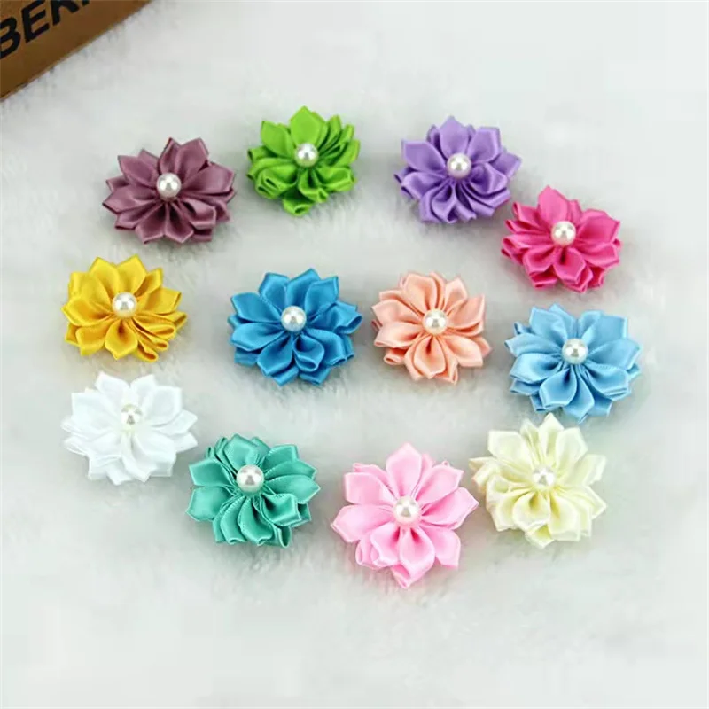 

100 Pcs/Lot Artificial Flower Pearl Ribbon Rose Flower Party Red Wine Gift Box Packaging Diy Girl Hairpin Shoes Hat Accessoriess