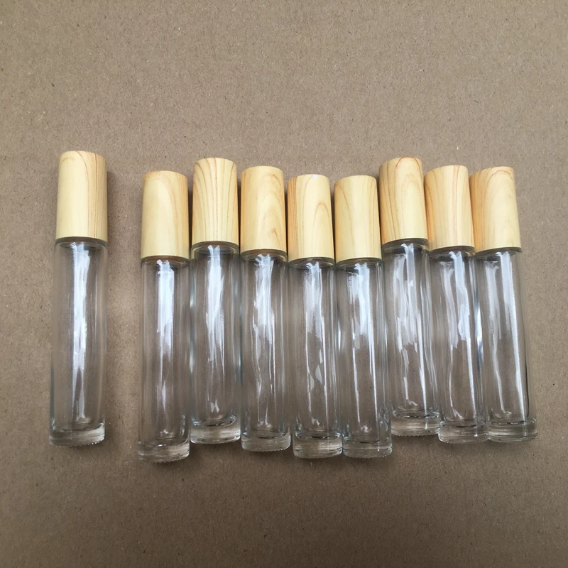 100pcs 10ML Empty gem Roller bottles transparent Thick Essential Oil glass bottle gemstone jade crystal roller plastic cap