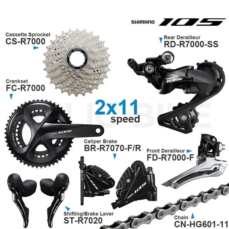 SHIMANO 105 2x11v Groupset include R7020  LEVER - 2x11-speed R7070 Rear Caliper R7000 Derailleur Cassette HG601 Genuine parts