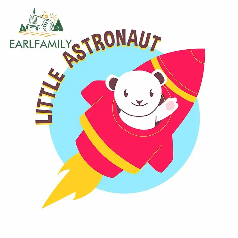 EARLFAMILY 13cm x 12.1cm for Little Astronaut Baby Polar Bear Rocket Car Stickers Trunk Anime Decal Motorcycle Cartoon Graphics