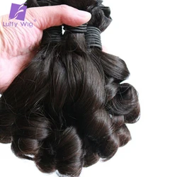 Double Drawn Human Hair Bundles Remy Brazilian Bouncy Curly Weave Real Human Hair Extensions Aunty Fumi Curl With Closure Luffy