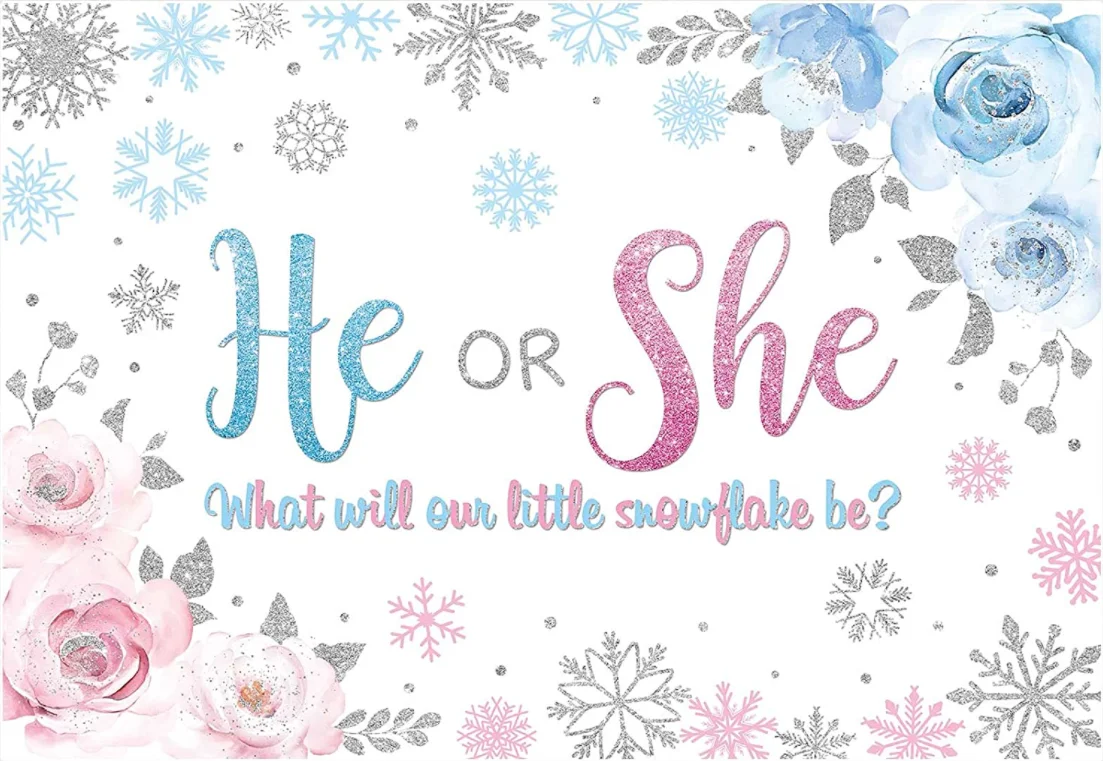 Mùa Đông Bông Tuyết Giới Tính Tiết Lộ Phông Nền Giáng Sinh Lấp Lánh Màu Hồng Họa Tiết Hoa Màu Xanh Biểu Ngữ Trang Trí Bé Trai Hay Gái Tắm Cho Bé