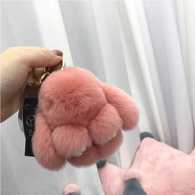 Mini Real rex rabbit fur bunny Keychain toy doll keyring Tote Bag Charm 10CM Fur rabbit Keychain Car Pendant
