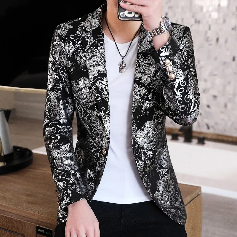 Fall 2024 Men\'s Bronzing Floral Suit Youth Slim Casual  mens blazer