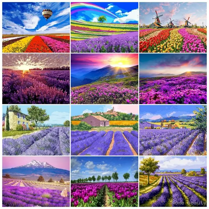 

PhotoCustom Paint By Numbers Lavender Scenery 60x75cm Oil Painting By Numbers On Canvas Flowers Frameless DIY Handpaint Decor