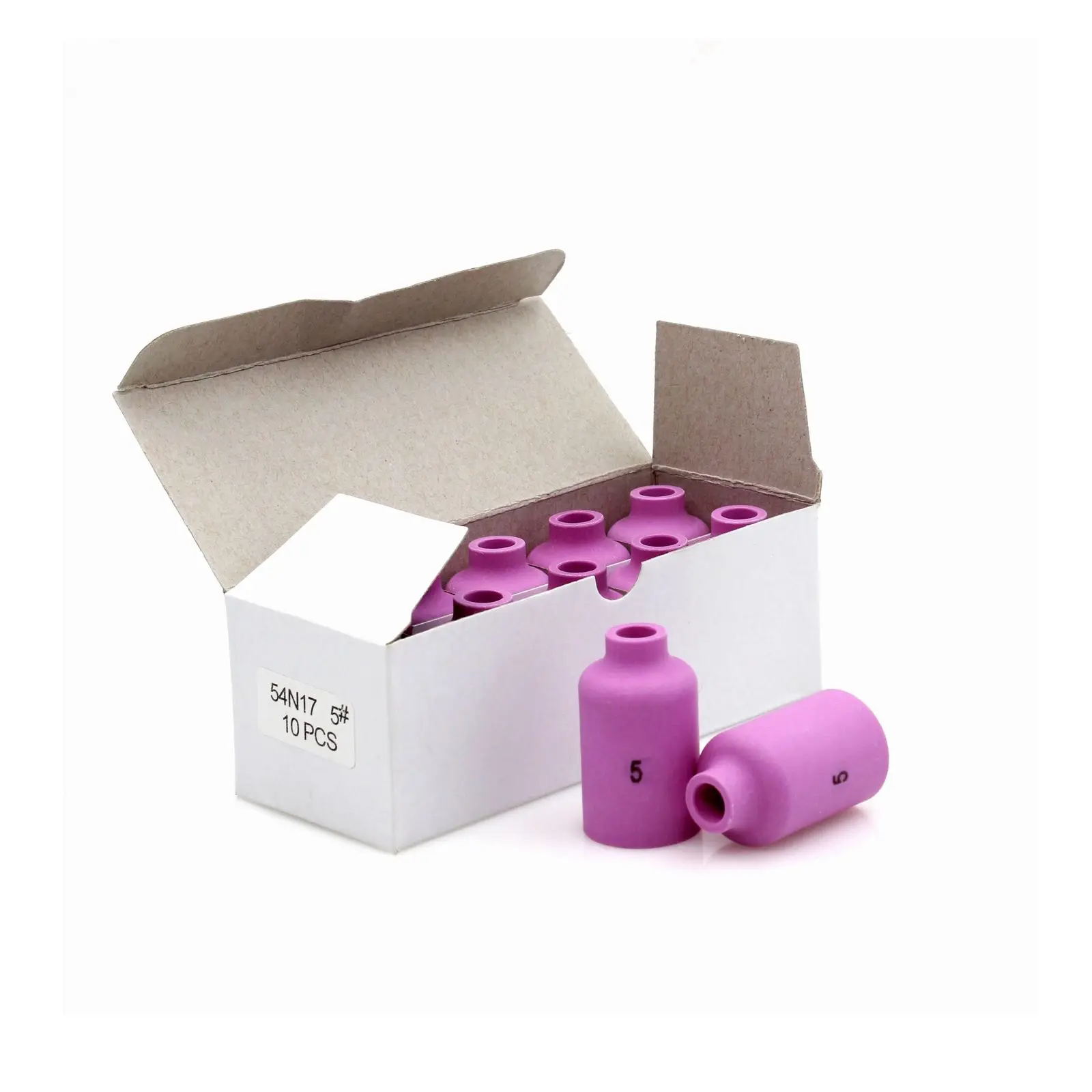 10-PK 54N17 #5 Alumina หัวฉีดแก๊สเลนส์ถ้วยเซรามิคสำหรับไฟฉายเชื่อม TIG WP-17 WP-18 WP-26
