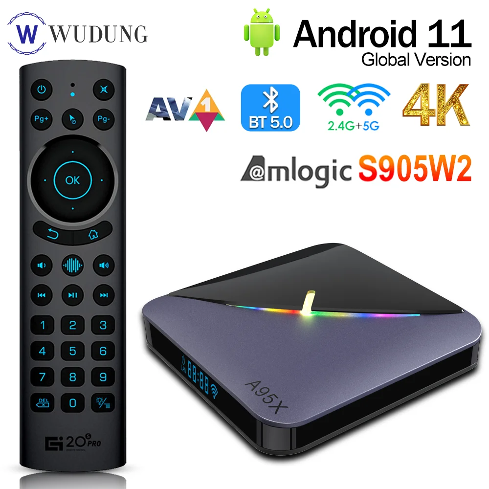 ТВ-приставка Android 11 A95X F3 Air II, Amlogic S905W2, 4 + 32/64 ГБ, bluetooth 2,4, ГГц