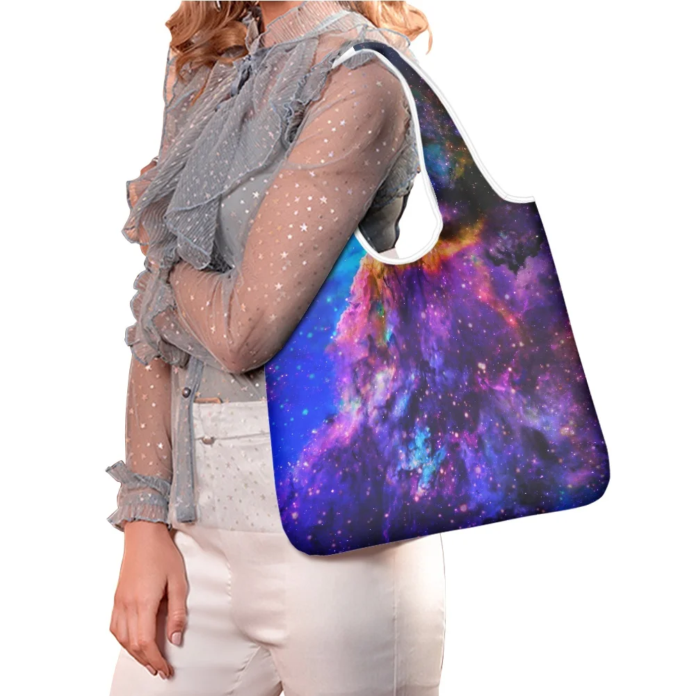 Hycool Space Galaxy Starry Sky Print Handbags For Women Cute Tote Bag Reusable Top Handle Bags Large Capacity Shopping Bag