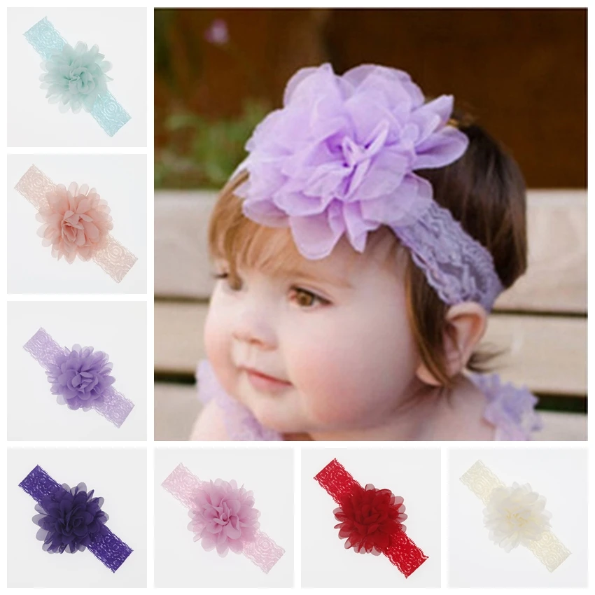 Fascia per capelli in Chiffon fiore fascia per capelli in pizzo elastico per bambini fasce per neonati per ragazze copricapo accessori per capelli