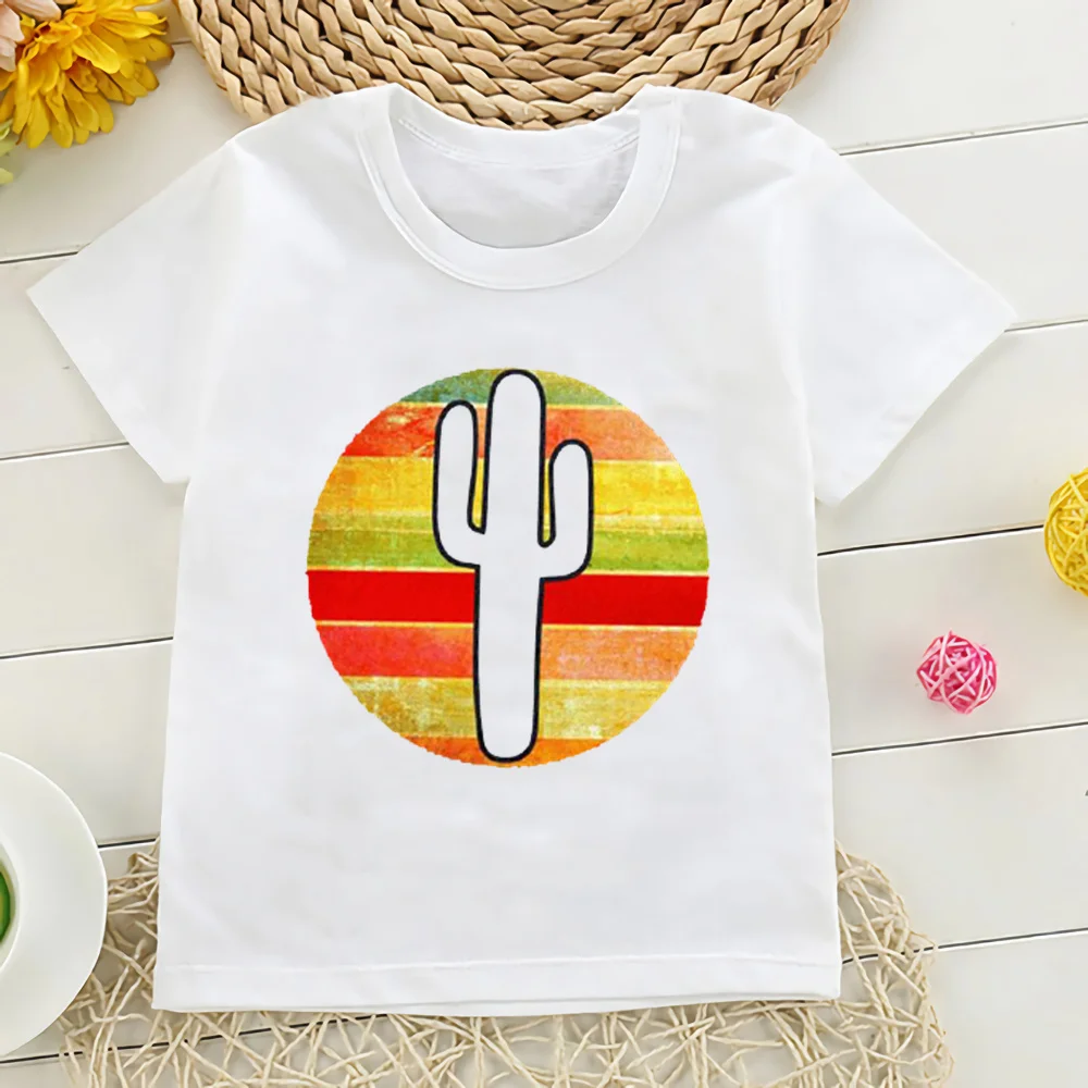 Kids Baby Cactus Cartoon Print Funny T-shirt Summer Boys Girls Toddler White T Shirt Children Short Sleeve Clothing Tops,YKP196