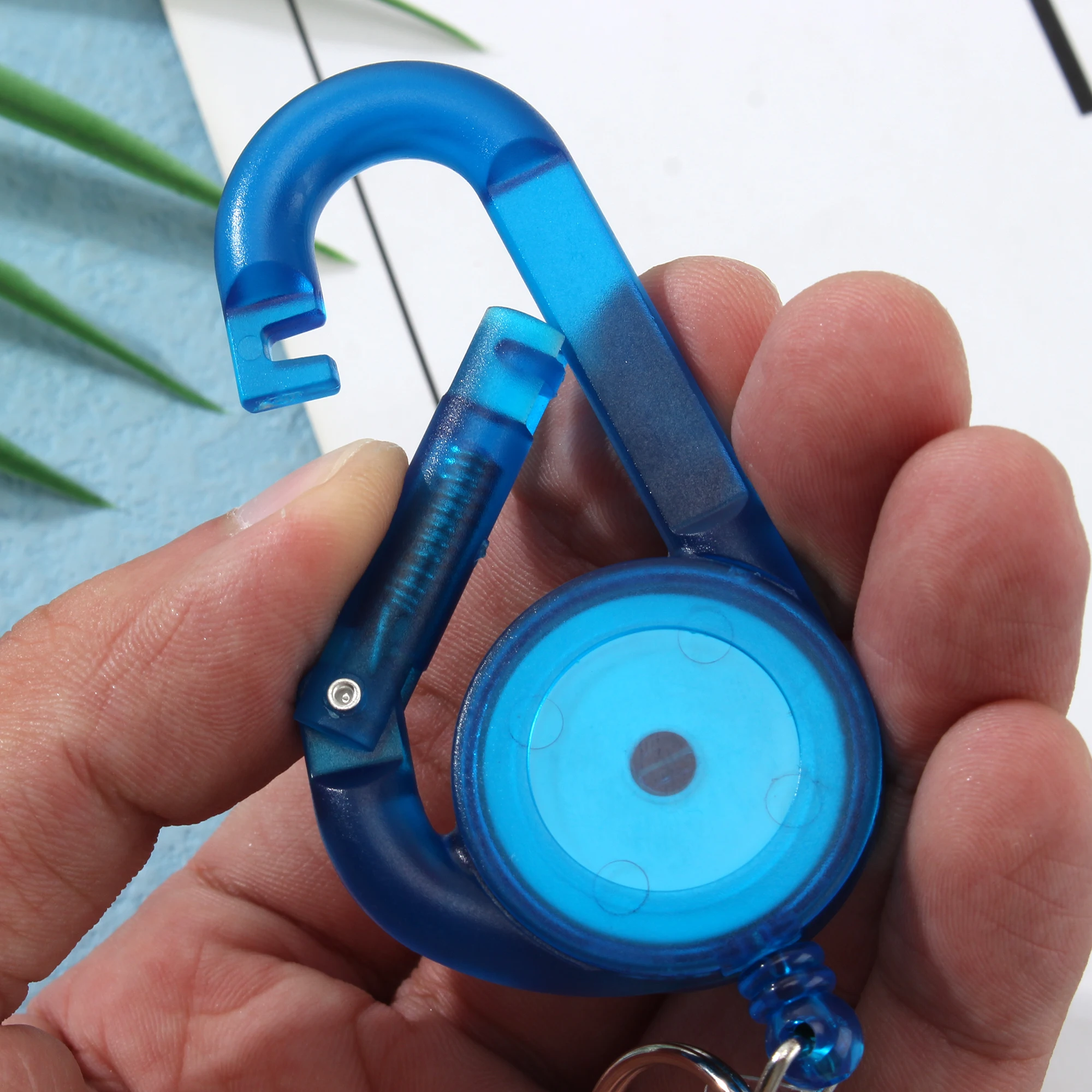 6 Color Carabiner Transparent Solid Color Plastic Telescopic Easy-Pull Buckle Creative Keychain Student Nurse Card Holder