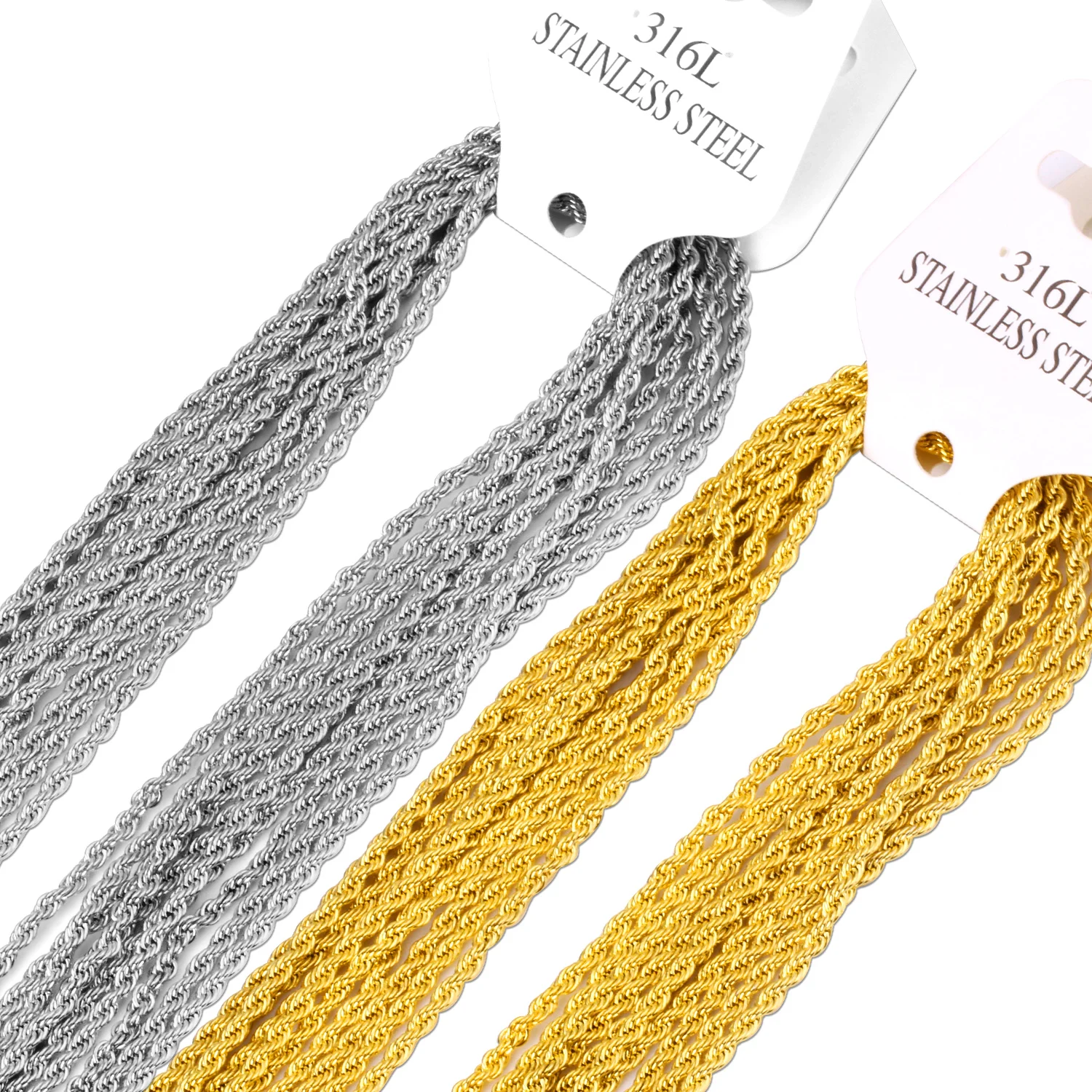 ASONSTEEL 10pcs 2mm Width Rope Chain Necklace Stainless Steel Gold Color Choker For Women Men Bulk Wholesale Anti-Allergy Boho