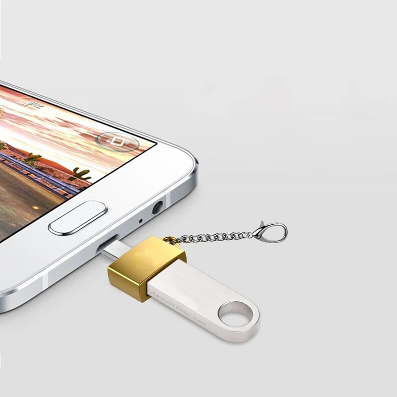 Logam USB 2.0 Perempuan Ke USB Mikro Pria Mini Android OTG Adaptor Microusb Konverter Portabel Konektor dengan Gantungan Kunci