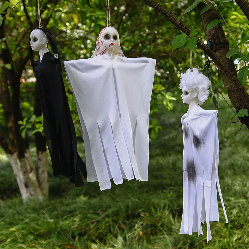 Halloween Decoration Hanging Ghost Horror Scary Doll Props Atmosphere Layout Props Hair Hanging Ghost Blood Turban