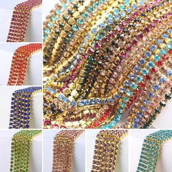 1 Meter Rhinestones Chain ss6- ss12 Gold Base Shine Crystals Stones Glue On Rhinestone Chain for Clothes Needlework Gems Crafts