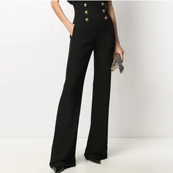 HIGH QUALITY Newest 2024 Designer Runway Women's High-Waist Lion Double Breasted Wide Leg Pants